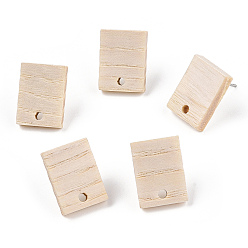 Rectangle Boucles d'oreilles en bois de frêne, 304 avec tige en acier inoxydable, rectangle, 15.5x11.5mm, Trou: 1.8mm, pin: 0.7 mm
