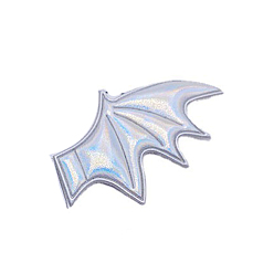 Silver Imitation Leather Evil Wings Ornament Accessories, for DIY Hair Accessories, Halloween Theme Clothes, Right, Laser Effect, Silver, 35x60mm