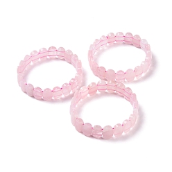 Cuarzo Rosa Pulsera elástica con cuentas ovaladas de cuarzo rosa natural, joyas de piedras preciosas para mujeres, diámetro interior: 2-1/8 pulgada (5.4~5.5 cm)