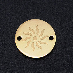 Золотой 201 соединительные звенья нержавеющие, плоские круглые с солнцем, золотые, 12x1 мм, отверстие : 1.2 мм