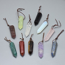 Mixed Stone Natural & Synthetic Mixed Stone Big Pointed Pendants, Faceted, Bullet, 51~53.5x12~12.5mm, Hole: 2mm