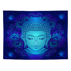 Bleu Ciel Foncé Tapisserie murale à motif de bouddha en polyester, Tapisserie de méditation pour la décoration du salon de la chambre à coucher, rectangle, bleu profond du ciel, 1300x1500mm