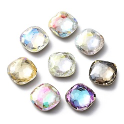 Mixed Color Glass Rhinestone Cabochons, Flat Back & Back Plated, Faceted, Square, Mixed Color, 12x12x4.5mm