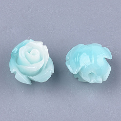 Pale Turquoise Synthetic Coral Beads, Dyed, Flower, Pale Turquoise, 10x10.5x8mm, Hole: 1mm