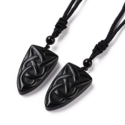 Obsidienne Collier pendentif nœud marin en obsidienne naturelle avec cordon en nylon pour femme, 36.22 pouce (92 cm)