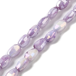 Medium Purple Electroplate Glass Beads Strands, Rainbow Plated, Faceted, Teardrop, Medium Purple, 6.5x4.5x3.5mm, Hole: 1mm, about 70pcs/strand, 17.72''(45cm)