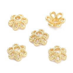 Real 18K Gold Plated Rack Plating Alloy Flower Bead Caps, 6-Petal, Lead Free & Cadmium Free, Long-Lasting Plated, Real 18K Gold Plated, 5.5x6.2x2.5mm, Hole: 1.4mm