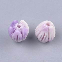 Pourpre Moyen Perles de corail synthétiques, teint, bourgeon floral, support violet, 8.5x7mm, Trou: 1mm