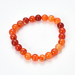 Coral Natural Dragon Veins Agate Beaded Stretch Bracelets, Dyed, Round, Coral, 2-1/8 inch(55mm)

