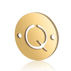 Letter Q Titanium Steel Links connectors, Flat Round with Letter, Golden, Letter.Q, 12x0.8mm, Hole: 0.8mm