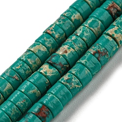 Verdemar Claro Hebras de cuentas teñidas de jaspe imperial sintético., disco, perlas heishi, verde mar claro, 4~4.5x2~3 mm, agujero: 0.7 mm, sobre 140~141 unidades / cadena, 14.88''~15.12" (37.8~38.4 cm)