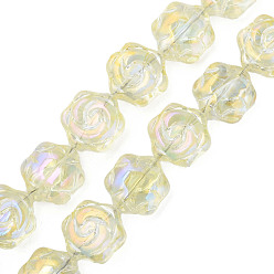Jaune Champagne Perles en verre electroplate, couleur ab , fleur, jaune champagne, 16x14.5x7.5mm, Trou: 1mm, Environ 40 pcs/chapelet, 24.80 pouce (63 cm)