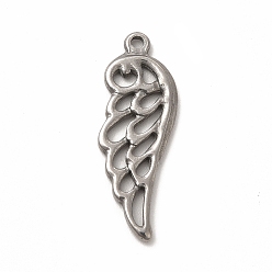 Stainless Steel Color 304 Stainless Steel Pendants, Wing, Stainless Steel Color, 27x9.5x1.5mm, Hole: 1.4mm