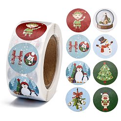 Pingouin Rouleau de noël stickers, 8 différents designs autocollants d'étanchéité décoratifs, pour les cadeaux de Noël, décorations de Noël, pingouin, 25mm, à propos 500pcs / roll