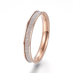 Rose Gold 304 Stainless Steel Finger Rings, with Rhinestone, Rose Gold, Size 6~9, 16~19mm