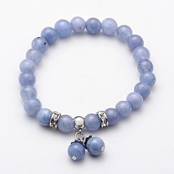 Quartz Bracelets extensibles en perles de quartz naturel (teint), imitation aigue-marine, avec les accessoires en acier inoxydable, 52mm