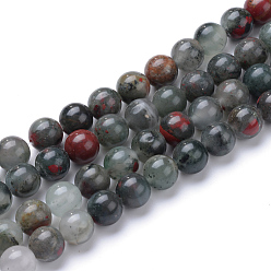 Bloodstone Natural African Bloodstone Beads Strands, Round, Heliotrope Stone Beads, 8~9mm, Hole: 1mm, about 46pcs/strand, 15.3 inch