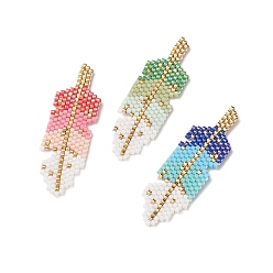 Mixed Color 3Pcs 3 Color Handmade MIYUKI Japanese Seed Beads, Loom Pattern, Feather, Mixed Color, 49x15x2mm, 1Pc/color