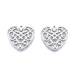 Stainless Steel Color 201 Stainless Steel Pendant, Hollow Charms, Heart, Stainless Steel Color, 23x24.5x1.5mm, Hole: 1.5mm