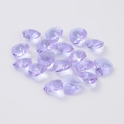 Lilac Romantic Valentines Ideas Glass Charms, Faceted Heart Charm, Lilac, 14x14x8mm, Hole: 1mm
