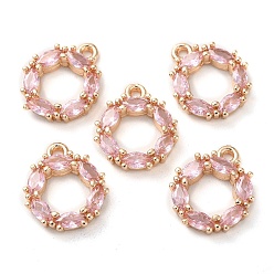 Розовый K 9 стеклянные подвески, с легкими золотыми тонами латуни, кольцо прелести, светло-розовый, 15x12.5x3 мм, отверстие : 1.4 мм