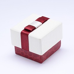 Blanc Boîtes à bagues en carton rectangulaires avec intérieur en velours noir et nœud papillon, blanc, 5x5x3.6 cm