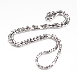 Stainless Steel Color 304 Stainless Steel Necklace, Round Snake Chains, with Lobster Claw Clasps, Stainless Steel Color, 20.08 inch(510mm), 3mm