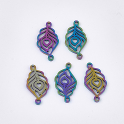 Rainbow Color Ion Plating(IP) 201 Stainless Steel Links, Peacock Feathers, Rainbow Color, 17x9x1mm, Hole: 1.2mm