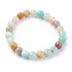 Amazonite Bracelets extensibles en perles d'amazonite de fleurs naturelles, ronde, 2 pouces ~ 2-1/8 pouces (5.2~5.5 cm), perles: 8~9 mm