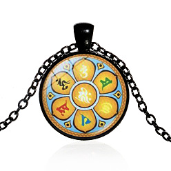Electrophoresis Black 7 Chakra Glass Pendant Necklace, Yoga Theme Alloy Jewelry for Women, Electrophoresis Black, 50~55cm