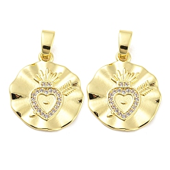Real 18K Gold Plated Rack Plating Brass and Cubic Zirconia Pendant, Lead Free & Cadmium Free, Heart Charm, Real 18K Gold Plated, 21x18x1.5mm, Hole: 5.5x3mm