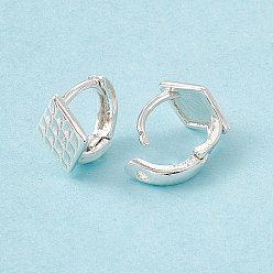 925 Sterling Silver Plated Brass Rhombus Thick Hoop Earrings for Women, Cadmium Free & Lead Free, 925 Sterling Silver Plated, 9x9.5x6.5mm, Pin: 0.9mm