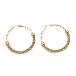 Golden 304 Stainless Steel Mesh Hoop Earrings, Hypoallergenic Earrings, Ring, Golden, 52x6mm, Pin: 0.8x1mm