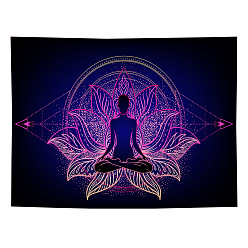 Violet Foncé Tapisserie murale à thème de yoga en polyester, Tapisserie de méditation pour la décoration du salon de la chambre à coucher, rectangle, violet foncé, 1300x1500mm