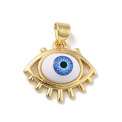 Royal Blue Brass Pendants, with Acrylic, Cadmium Free & Lead Free, Long-Lasting Plated, Evil Eye, Real 18K Gold Plated, Royal Blue, 16.5x19x6mm, Hole: 4x3.5mm