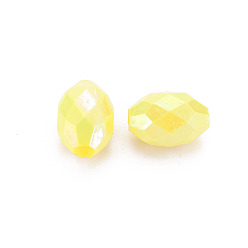 Jaune Perles acryliques opaques, teint, couleur ab , facette, ovale, jaune, 12x8mm, Trou: 2.5mm, environ1120 pcs / 500 g