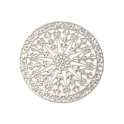 Platine Crémaillère en laiton placage pendentifs en filigrane, plaqué longue durée, plat et circulaire avec fleur, platine, 30x0.3mm, Trou: 1.2mm