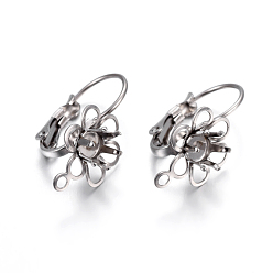 Stainless Steel Color 304 Stainless Steel Leverback Earring Findings, with Loop, Flower, Stainless Steel Color, Tray: 4mm, 22x10.5x14.5mm, Hole: 1.5mm, Pin: 0.7mm