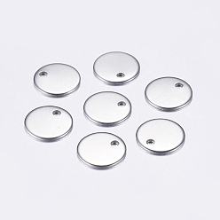 Stainless Steel Color 304 Stainless Steel Charms, Flat Round, Stamping Blank Tag, Stainless Steel Color, 10x0.8mm, Hole: 1.2mm