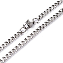 Stainless Steel Color 304 Stainless Steel Box Chain Necklaces, Stainless Steel Color, 21.85 inch(55.5cm)
