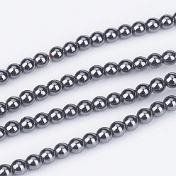 Noir Non-magnétiques perles d'hématite synthétique brins, Grade a, ronde, noir, 3mm, Trou: 0.8mm, Environ 123 pcs/chapelet, 14.9 pouce