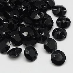 Black Taiwan Acrylic Rhinestone Buttons, Faceted, 1-Hole, Flat Round, Black, 21x9mm, Hole: 1.5mm
