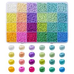 Mixed Color 312G 24 Color 8/0 Baking Paint Glass Seed Beads, Round, Mixed Color, 3mm, Hole: 1mm, 13G/color