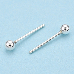 Silver 925 Sterling Silver Round Ball Stud Earrings, Silver, 3mm, Pin: 0.8mm