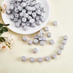Letter M 20Pcs Grey Cube Letter Silicone Beads 12x12x12mm Square Dice Alphabet Beads with 2mm Hole Spacer Loose Letter Beads for Bracelet Necklace Jewelry Making, Letter.M, 12mm, Hole: 2mm