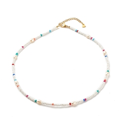 Coloré Collier de perles naturelles et de graines de verre, bijoux d'été pour femmes, colorées, 16.93 pouce (43 cm)