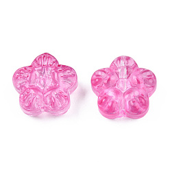 Camellia Transparent Spray Painted Glass Beads, Flower, Camellia, 12.5x13x6mm, Hole: 1mm