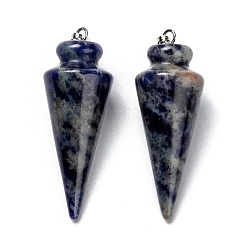 Sodalite Natural Sodalite Pendants, with Platinum Brass Findings, Cone, 40~44x15~16mm, Hole: 3x7mm