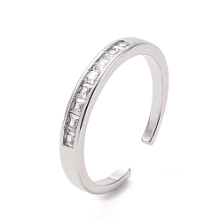 Platinum Clear Cubic Zirconia Rectangle Open Cuff Ring, Brass Jewelry for Women, Platinum, Inner Diameter: 18mm