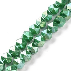 Lime Green Glass Pearl Beads Strands, Faceted, Polygon, Lime Green, 7.5x7.5mm, Hole: 1mm, about 49pcs/strand, 14.09 inch(35.8cm)